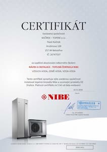 Kacirek Certifikat - Navrh a instalace tepelnych cerpadel NIBE - nahled