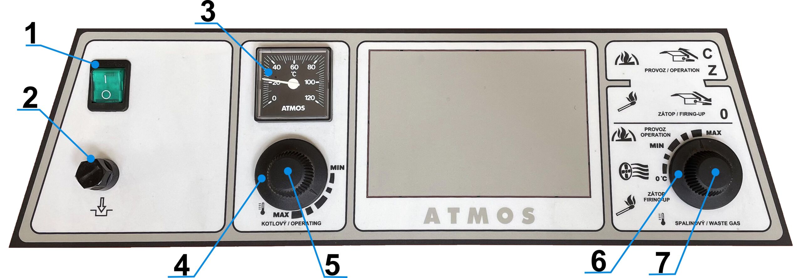 pozice schematicka termostatu na pristrojove desce atmos dc18s